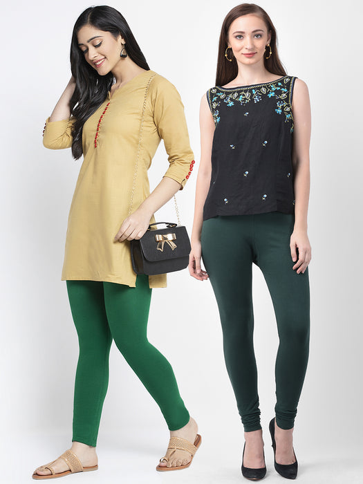 Women Pakistani Green Bottle Green Super Combed Cotton Lycra Legging