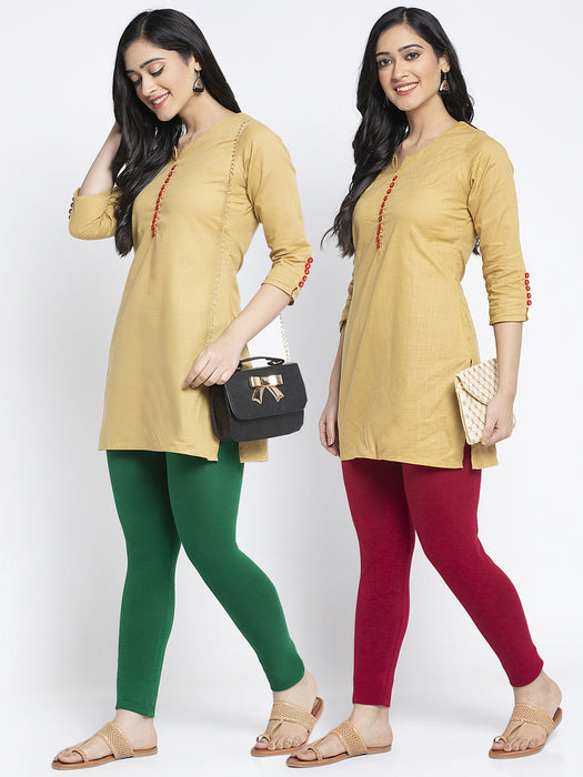 Women Pakistani Green Maroon Super Combed Cotton Lycra Legging