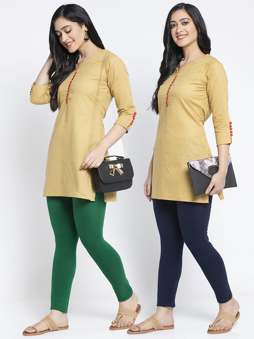 Women Pakistani Green Navy Blue Super Combed Cotton Lycra Legging