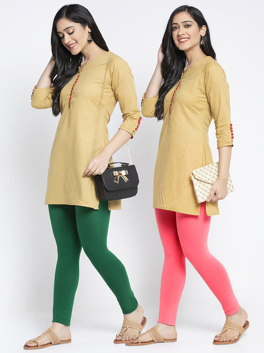 Women Pakistani Green Peach Super Combed Cotton Lycra Legging