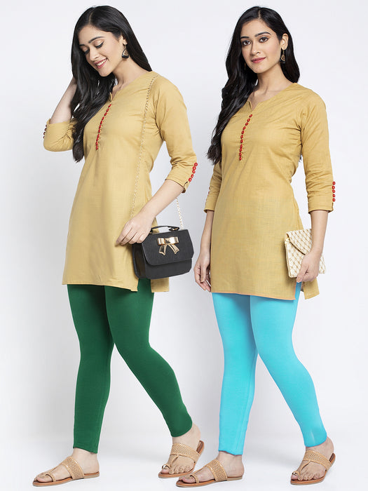 Women Pakistani Green Aqua Super Combed Cotton Lycra Legging