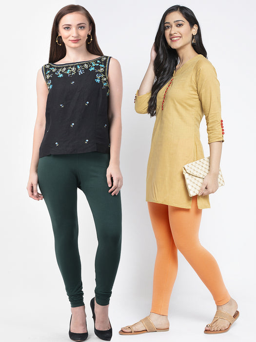 Women Bottle Green Gajri Super Combed Cotton Lycra Legging