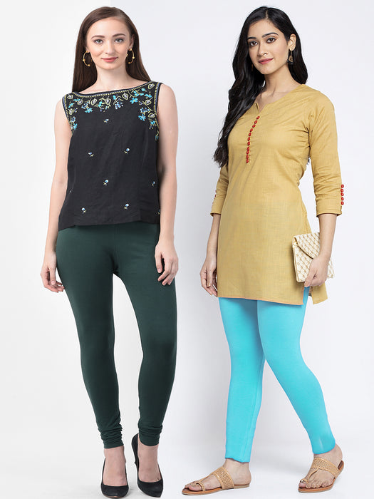 Women Bottle Green Aqua Super Combed Cotton Lycra Legging