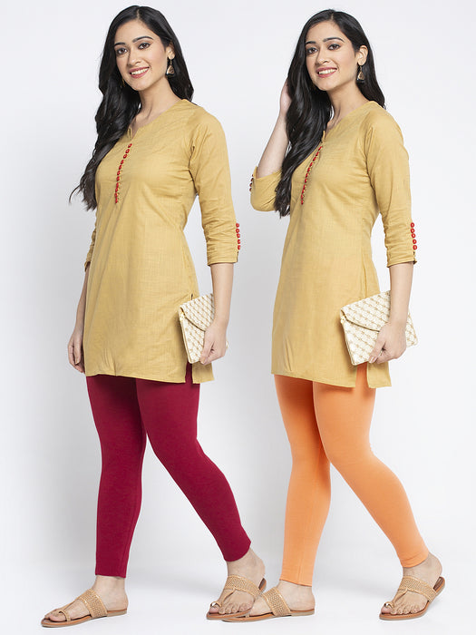 Women Maroon Gajri Super Combed Cotton Lycra Legging