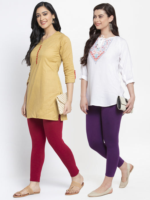 Women Maroon Purple Super Combed Cotton Lycra Legging