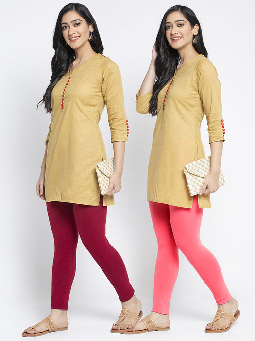 Women Maroon Peach Super Combed Cotton Lycra Legging