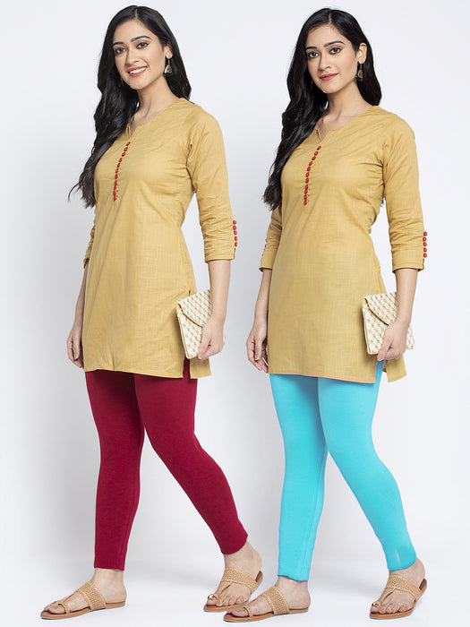 Women Maroon Aqua Super Combed Cotton Lycra Legging