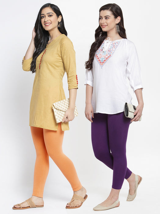 Women Gajri Purple Super Combed Cotton Lycra Legging