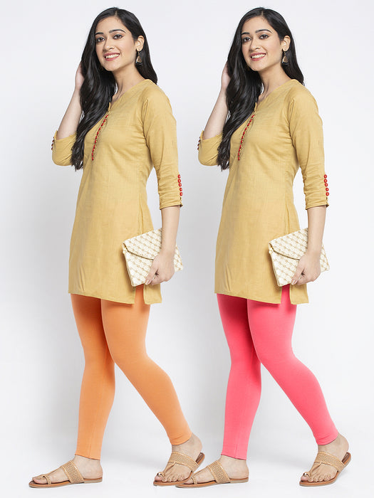 Women Gajri Peach Super Combed Cotton Lycra Legging