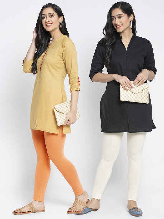 Women Gajri Off White Super Combed Cotton Lycra Legging