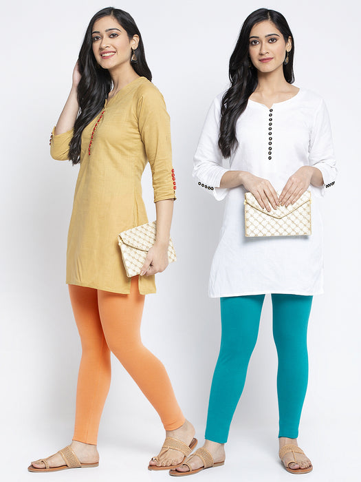 Women Gajri Light Blue Super Combed Cotton Lycra Legging
