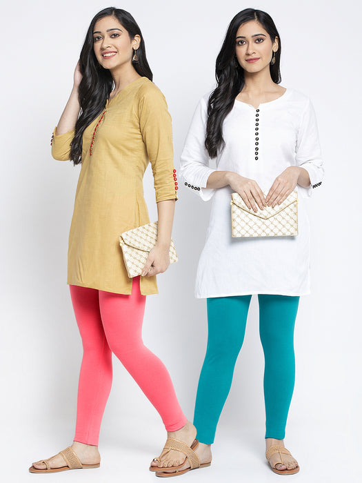 Women Peach Light Blue Super Combed Cotton Lycra Legging