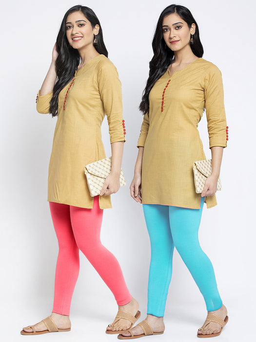 Women Peach Aqua Super Combed Cotton Lycra Legging