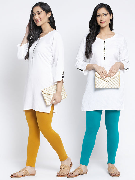 Women Magenta Light Blue Super Combed Cotton Lycra Legging