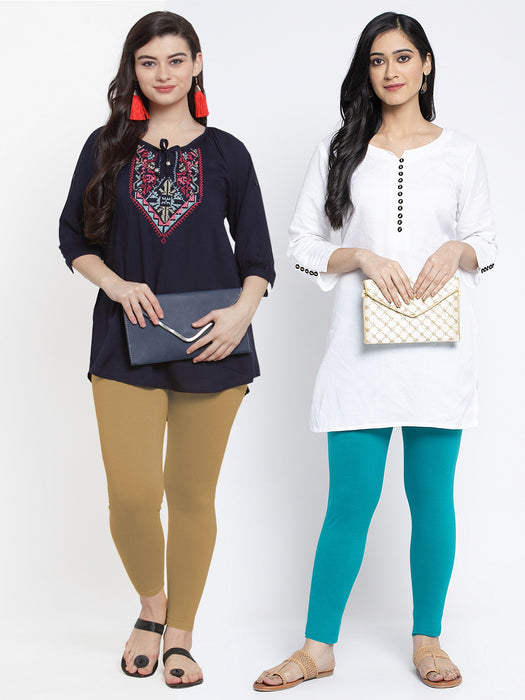 Women Dark Skin Light Blue Super Combed Cotton Lycra Legging