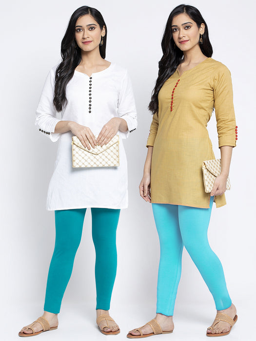 Women Light Blue Aqua Super Combed Cotton Lycra Legging