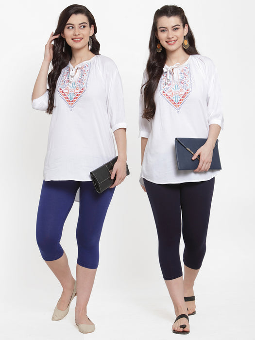 Women Royal Blue Navy Super Combod Cotton Lycra Capri