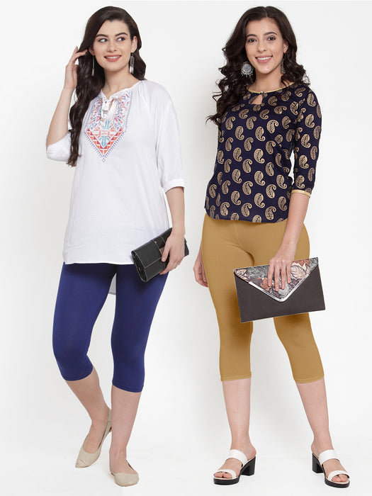Women Royal Blue Dark Skin Super Combod Cotton Lycra Capri