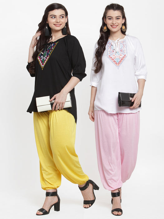 Women Yellow Light Pink Viscose lycra Harem Paint
