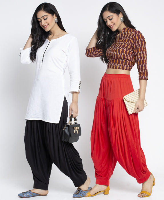 Women Black Red Modern Lycra Patiyala salwar