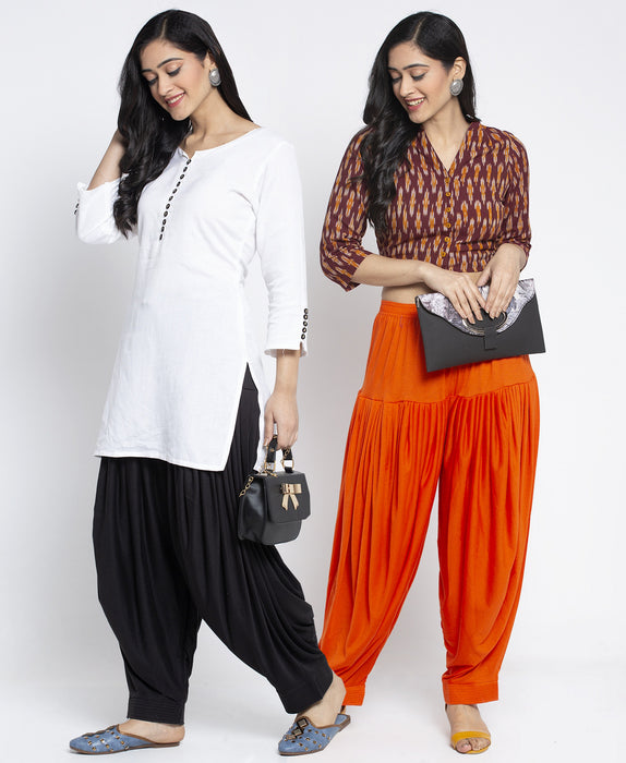 Women Black Orange Modern Lycra Patiyala salwar