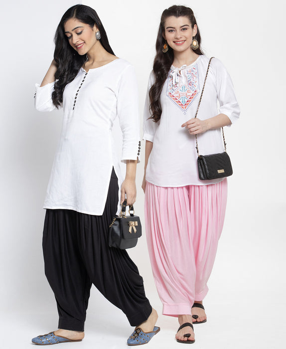 Women Black Light Pink Modern Lycra Patiyala salwar