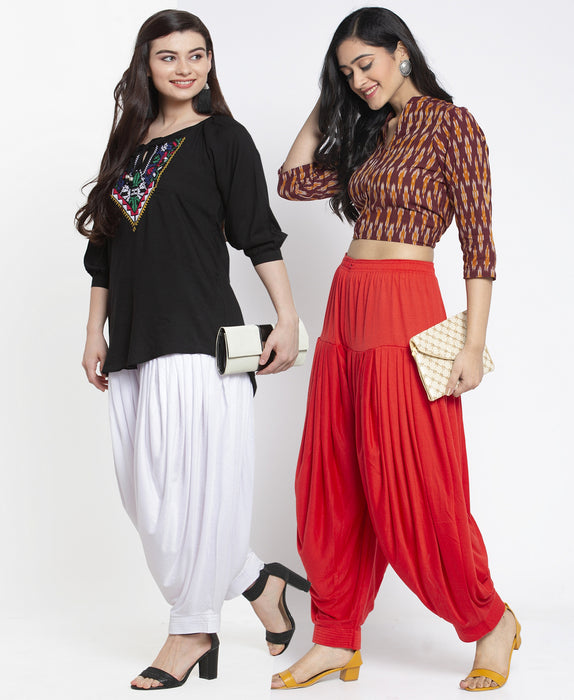 Women White Red Modern Lycra Patiyala salwar