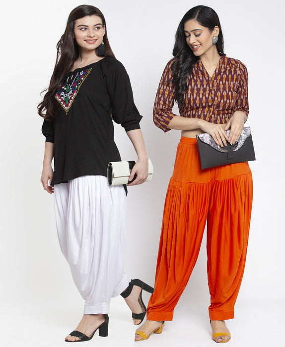 Women White Orange Modern Lycra Patiyala salwar