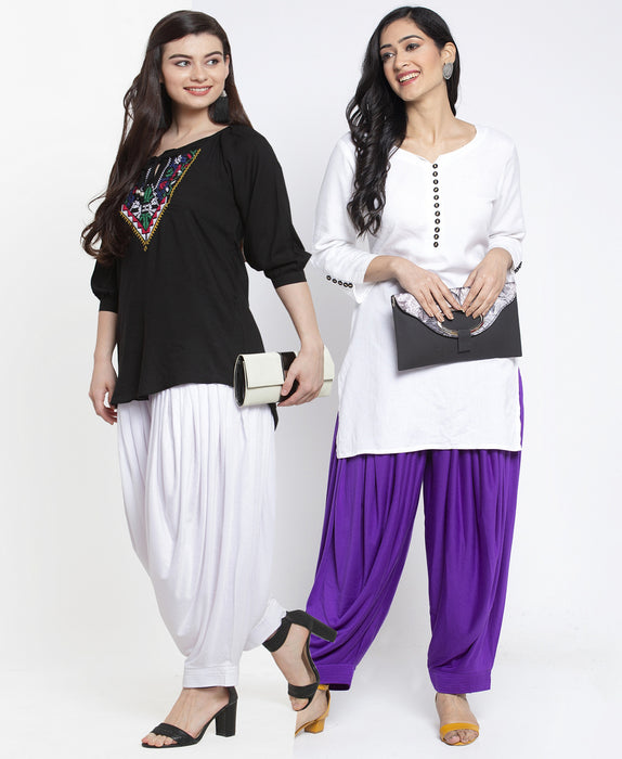 Women White Purple Modern Lycra Patiyala salwar