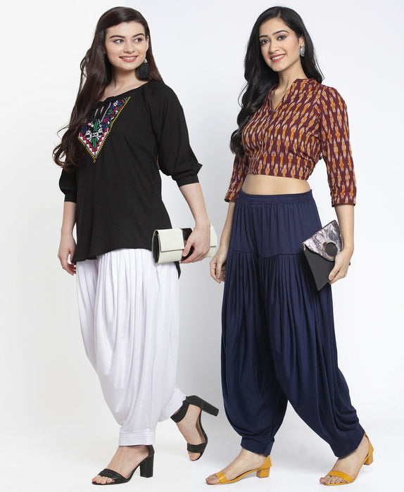 Women White Navy Modern Lycra Patiyala salwar