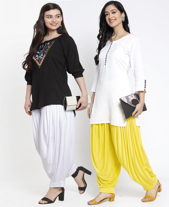 Women White Lemon Modern Lycra Patiyala salwar