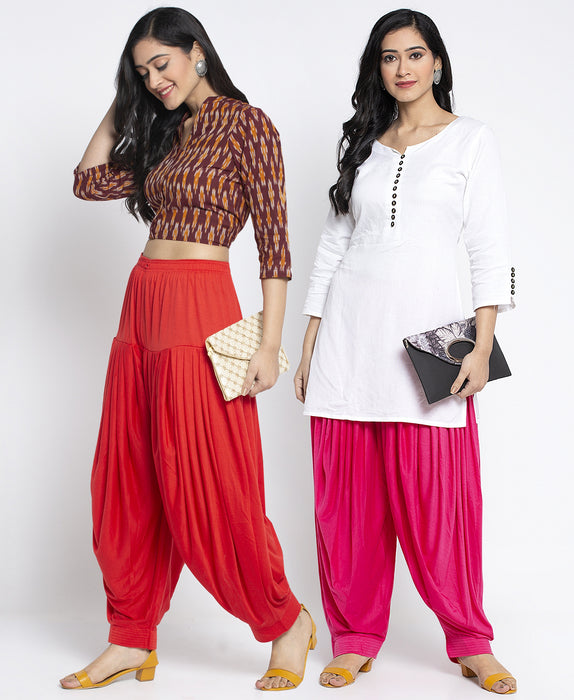 Women Red Pink Modern Lycra Patiyala salwar