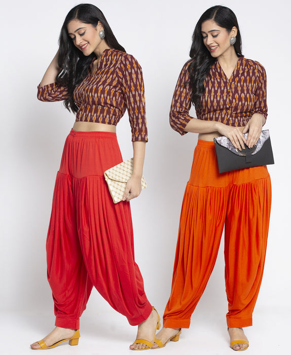 Women Red Orange Modern Lycra Patiyala salwar