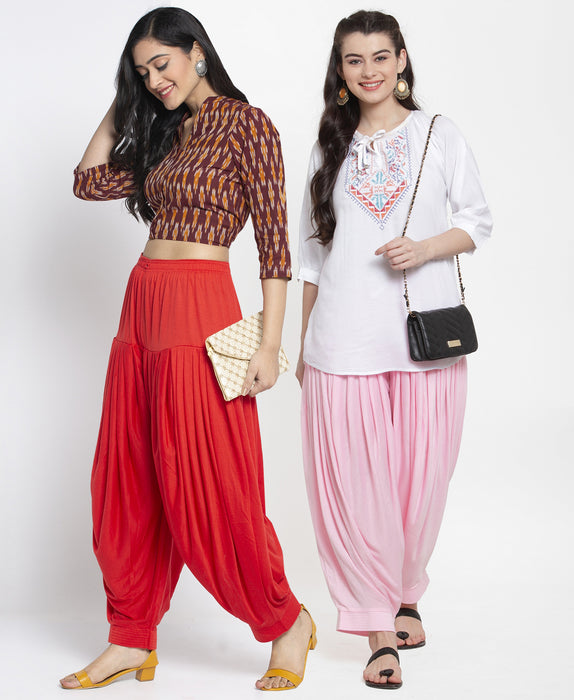Women Red Light Pink Modern Lycra Patiyala salwar
