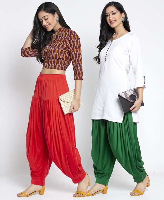 Women Red Green Modern Lycra Patiyala salwar
