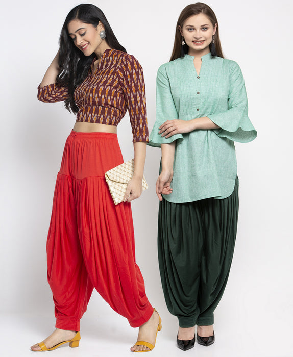 Women Red Parrot Green Modern Lycra Patiyala salwar