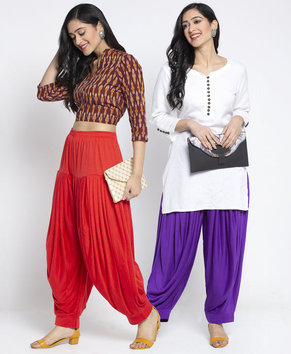 Women Red Purple Modern Lycra Patiyala salwar