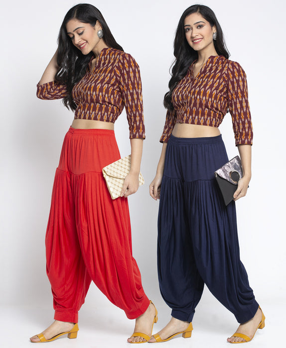 Women Red Navy Modern Lycra Patiyala salwar