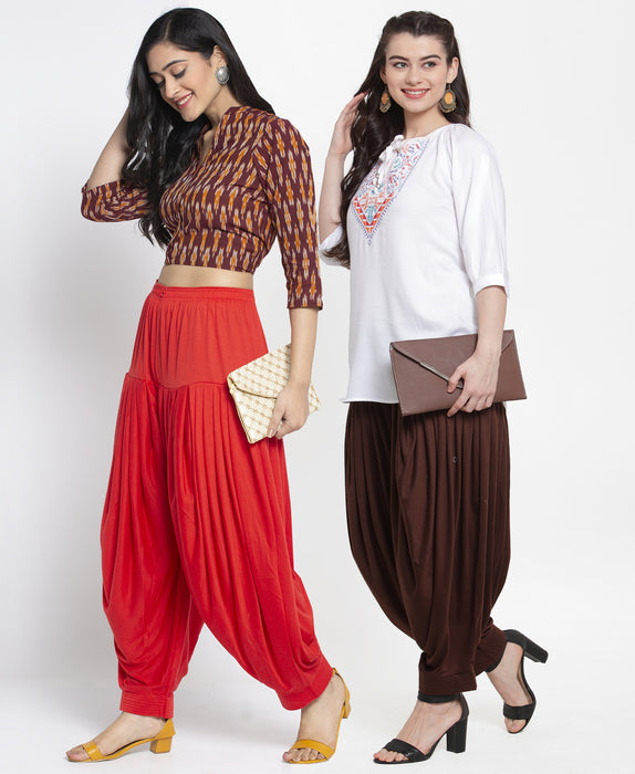 Women Red Brown Modern Lycra Patiyala salwar