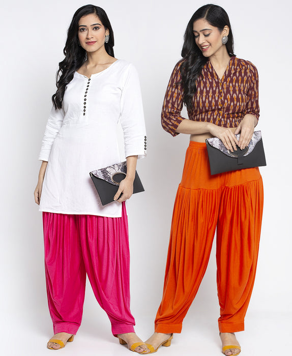 Women Pink Orange Modern Lycra Patiyala salwar