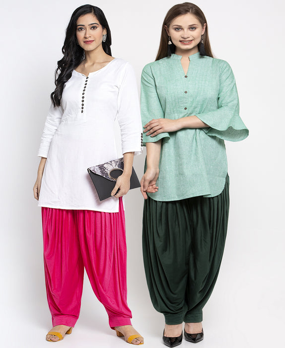 Women Pink Parrot Green Modern Lycra Patiyala salwar