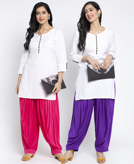 Women Pink Purple Modern Lycra Patiyala salwar
