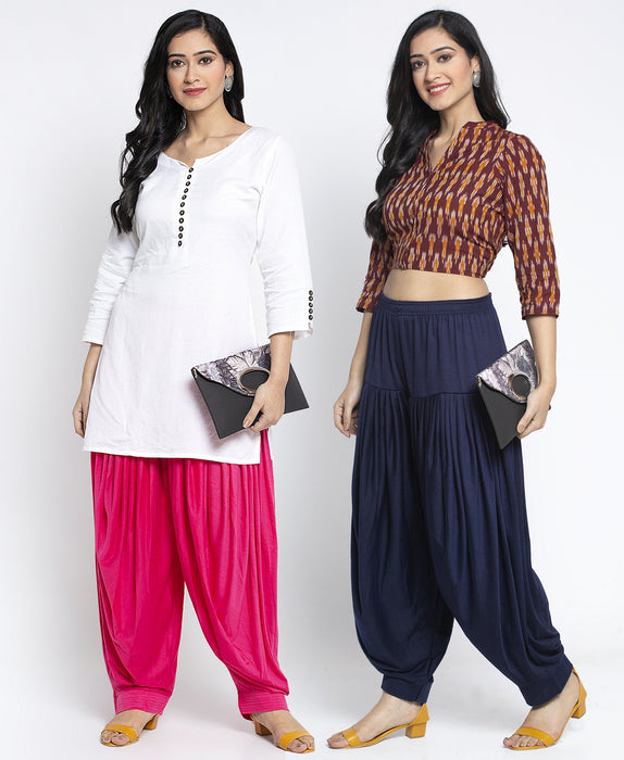 Women Pink Navy Modern Lycra Patiyala salwar