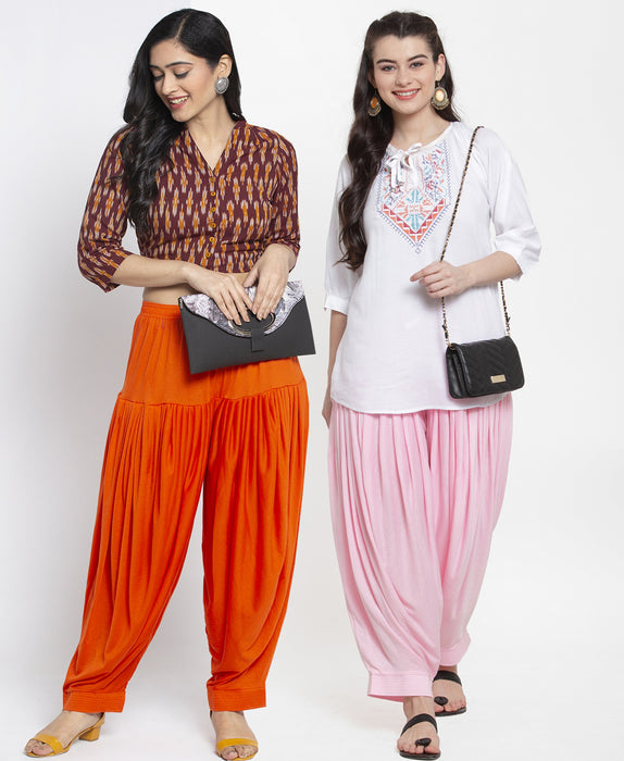 Women Orange Light Pink Modern Lycra Patiyala salwar