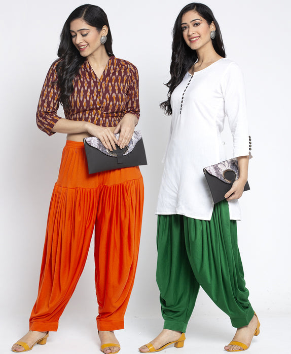 Women Orange Green Modern Lycra Patiyala salwar