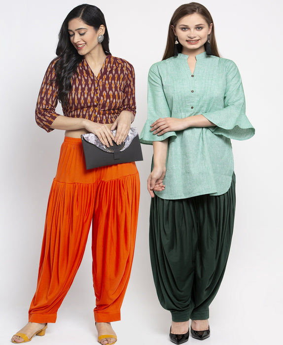 Women Orange Parrot Green Modern Lycra Patiyala salwar