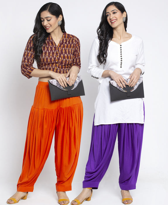 Women Orange Purple Modern Lycra Patiyala salwar