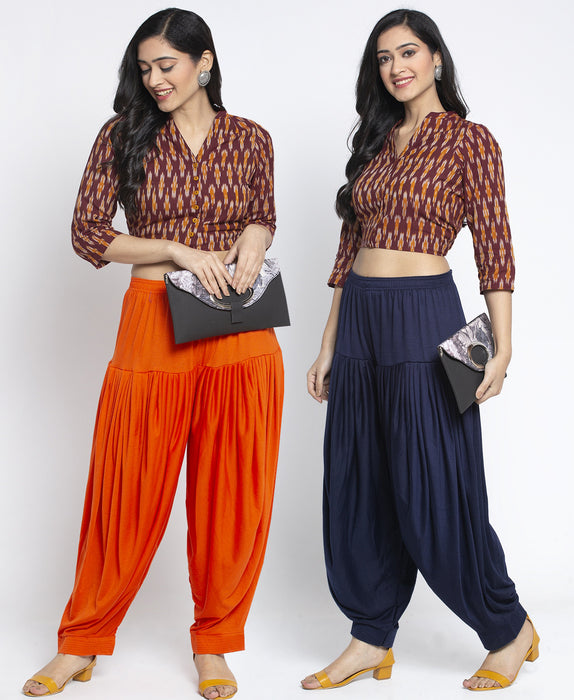 Women Orange Navy Modern Lycra Patiyala salwar
