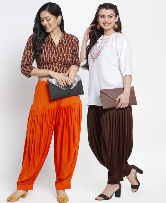 Women Orange Brown Modern Lycra Patiyala salwar