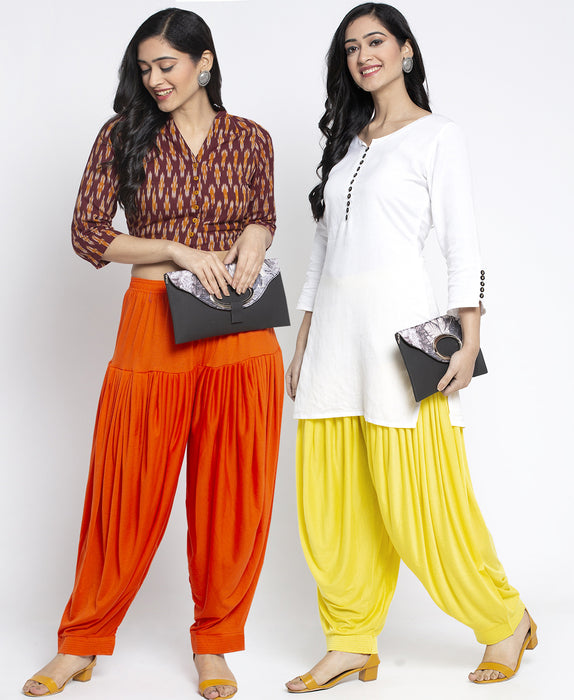 Women Orange Lemon Modern Lycra Patiyala salwar